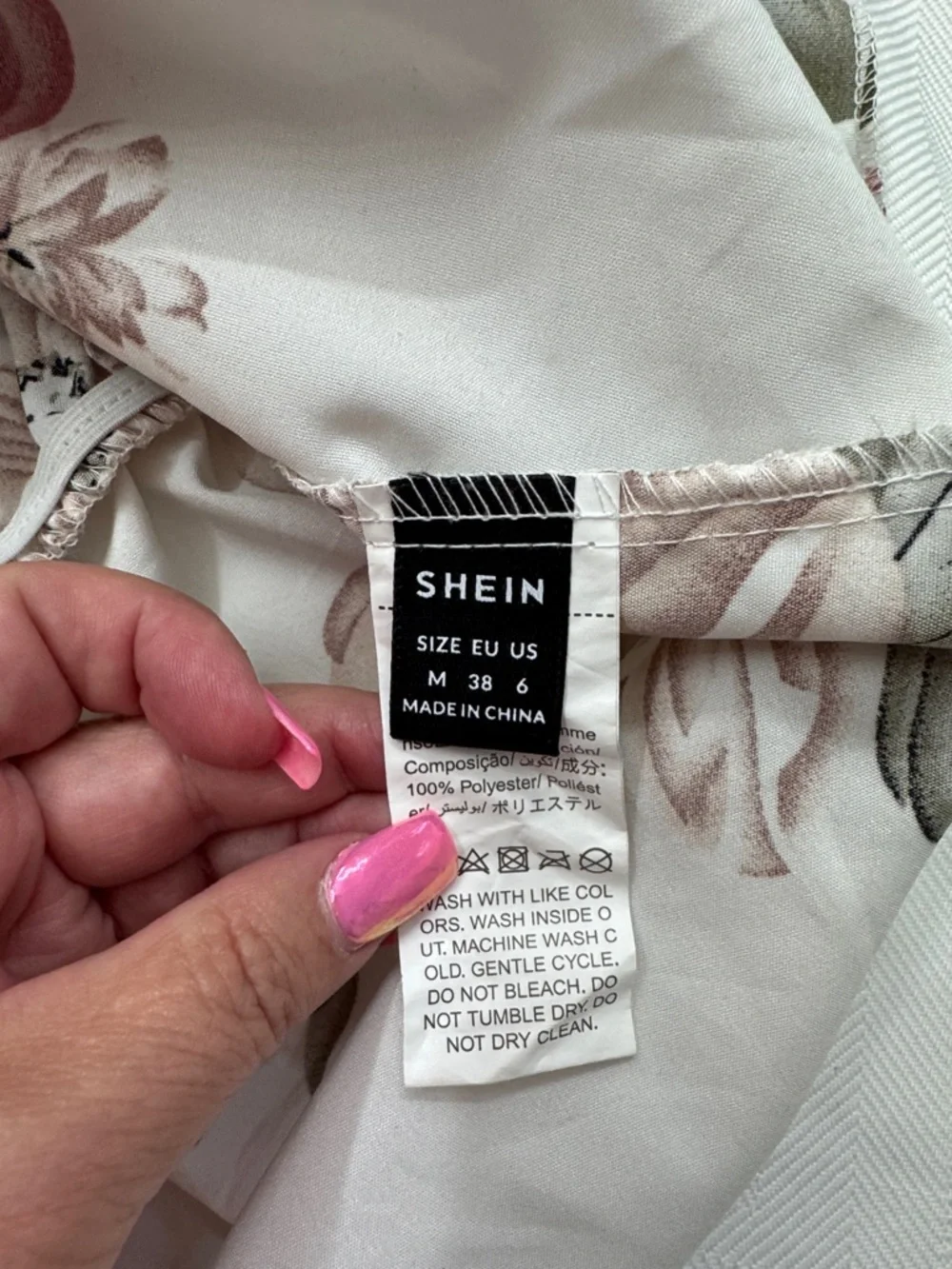 SHEIN White Floral Tie-Strap V-Neck Cami Top - Pink & Green - Picture 2 of 10